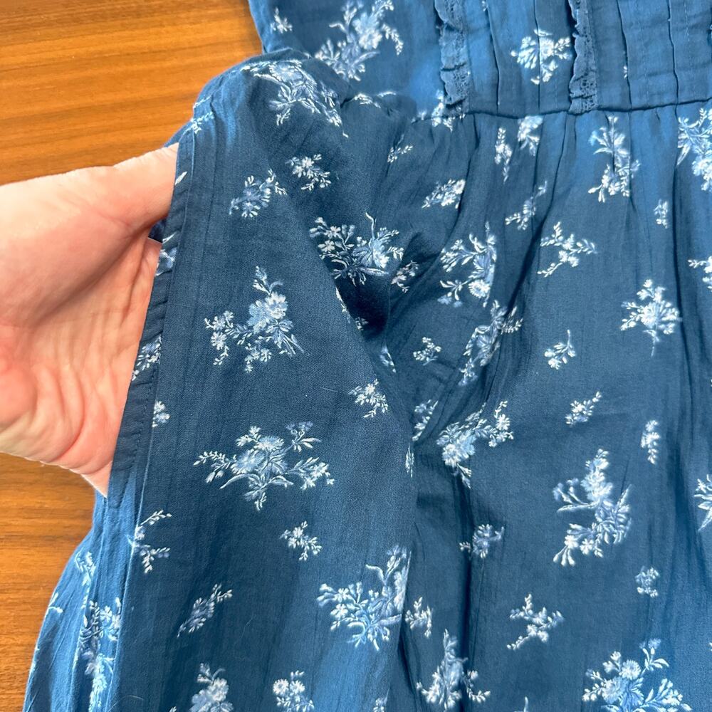 AE American Eagle Navy Corset Floral Midi Dress, Smocked Milkmaid Cottage XL - Picture 12 of 14